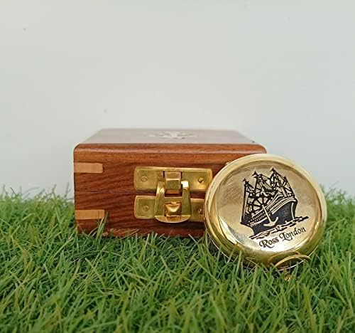 Compass marítimo de bronze bronze bússola bússola box de madeira botão de push button marinho