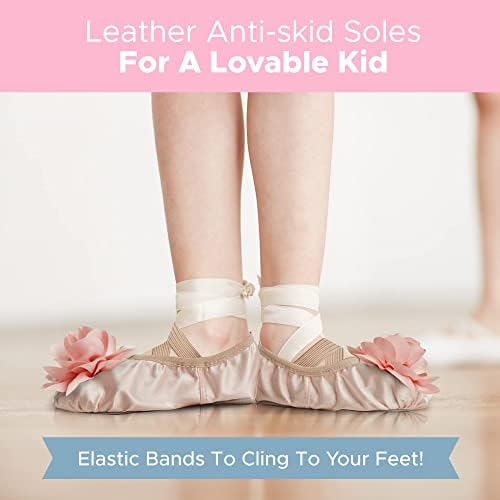 Cetin Kids Ballet Shoes for Girls - Pink com corsário combinando - chinelos de balé para meninas com uma banda elástica e solas de couro não deslizantes - sapatos de bailarina fofos para praticar e brincar