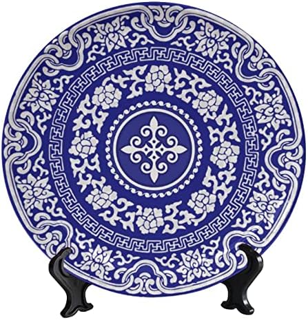 Placa decorativa de cerâmica atury, placas decorativas de porcelana azul e branca para exibir decorações de parede cerâmica feitas à mão, com placas de decoração de suporte vertical de 8 polegadas para uso do corredor da sala de estar