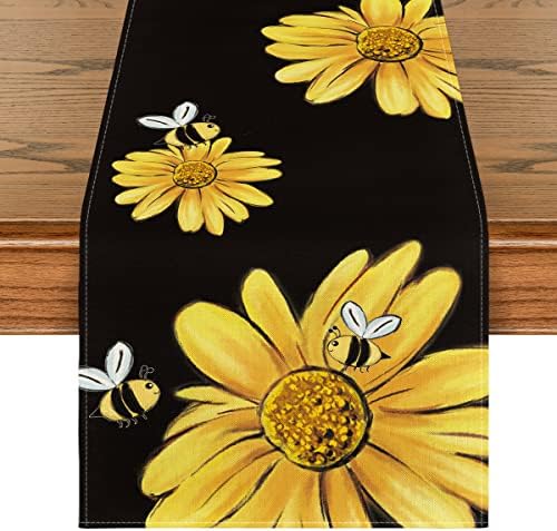 Modo Artóide Black Bee Gunflower Summer Table Runner, Sazonal Spring Flowers Kitchen Dining Table Decoration for Home Party Decor 13