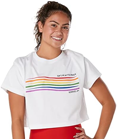 Camiseta feminina spedo colheita de gola de manga curta do pescoço