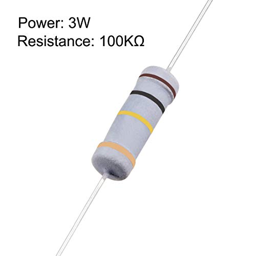 UXCELL 50pcs 100k ohm resistor, 3W 5% Tolerância Resistores de filmes de carbono, 4 bandas para projetos e experimentos eletrônicos de bricolage