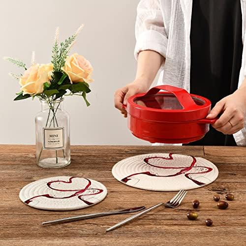 Alaza Wine Splash Heart on White Potholders Trivets Conjunto de algodão Hot Pot Pote Definir montanhas -russas, almofadas