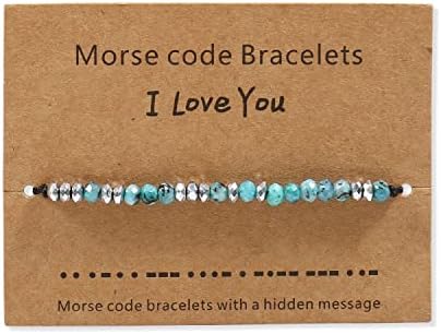 Inspiração Morse Código Bracelete Cura Bracelet Natural Stone Bread Código Palavras Presentes Para filhas, irmãs, mães, presentes de avós para mulheres Presente de aniversário de casal