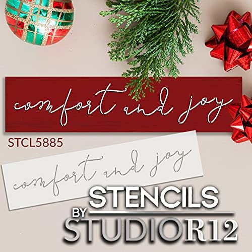 Conforto e estêncil de alegria por Studior12 | Decoração de casa de férias de Natal DIY artesanal | Pintura Cursiva Script