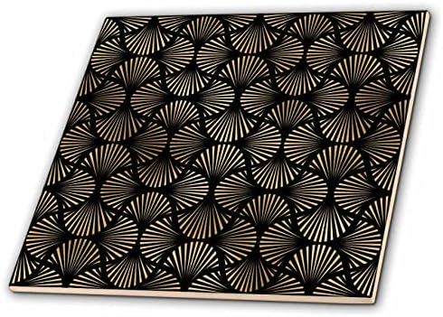 3DRose Modern Black and Image of Gold Art Deco Tropical Fan Pattern - Tiles