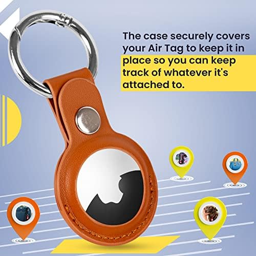 Suporte de airtag de couro premium Suhsai, suporte para chaveiro de pacote Airtag para Apple Air Tag, Air Tag. Keychain do suporte, tampa do rastreador de proteção de ar com a etiqueta de bagagem de loop para tag de bagagem, colarinho de cachorro