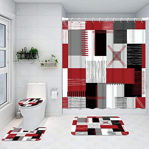 Cortina de chuveiro conjuntos de banheiro vermelho com cortinas e tapetes de chuveiro acessórios de decoração de banheiro
