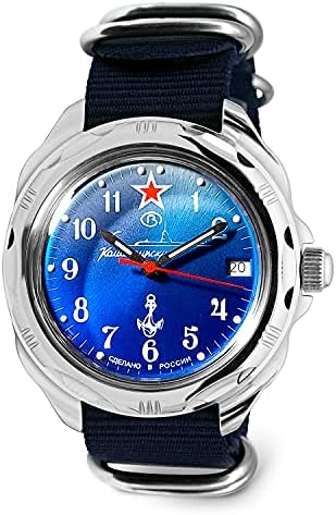 Vostok | Comandante submarino de Komandirskie Russa Russa Mecânica Mecânica Relógio | Moda | Business | Relógios masculinos casuais | Modelo 211289 Blue Strap B®