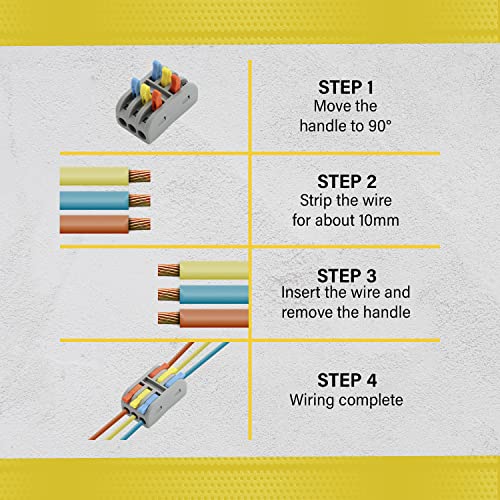 Conectores de arame da ShopCorp - Condutores Compact Splicing Electrical Leaver Wire Conectores com código colorido - Conectores de conexão rápida 32a/ 250V - 4 Pólos - 28-12 AWG