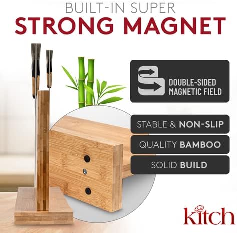 Kitch Magnetic Bamboo Knife Block 12 , Space Space Dupla, Salvando o suporte de armazenamento independente para facas, suporte artesanal de talheres universais com ímãs