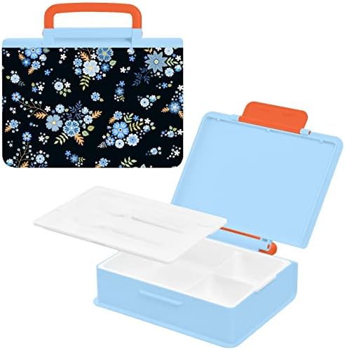 Caixas de bento floral fofo suabo para adultos/crianças lancheira à prova de vazamentos recipientes de almoço azul para trabalho/escola/piquenique