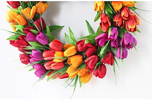 Ewer 20 polegadas de grinalda de tulipa, flor artificial Floral Floral para 2022 Nova primavera, simulação Round Spring Garland