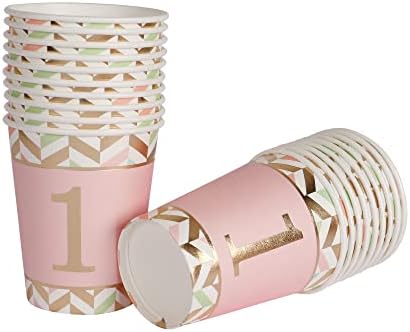 Geeklife Geelife Gold 1 Pink Drinkable Drinking Party Paper Cups, Gold Strape 9oz Cups Bulk for Wedding, Party e Coquetel Gold Pink Gold