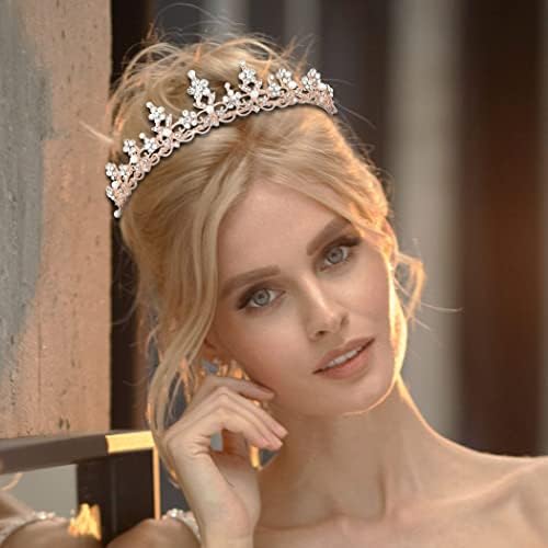 Flatser Crystal Wedding Tiara Crown Rose Gold Pearl Queen Crowns Prom no casamento Acessórios para mulheres e meninas