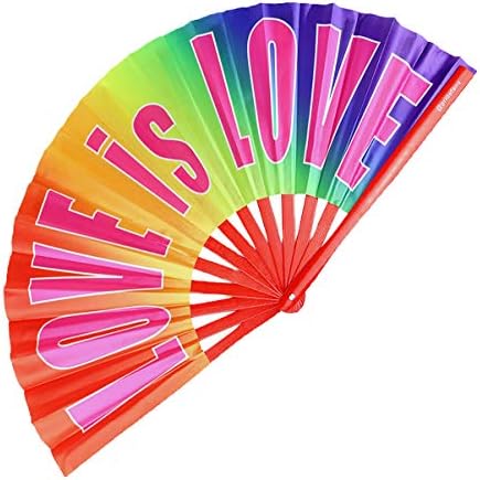 Fãs de orgulho Love Is Love Big Hand Fan Loud Clack Rave Fan grande fã chinês de bambu para homens drag dragen dança orgulho fã dobrável