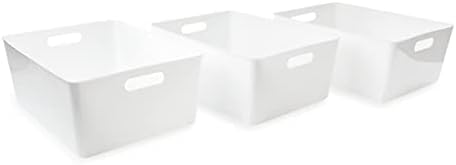 Isaac Jacobs 5-Pack Médio Bin Storage Bin Conjunto com alças recortadas, organizador de plástico, multiuso, casa, escritório, despensa,