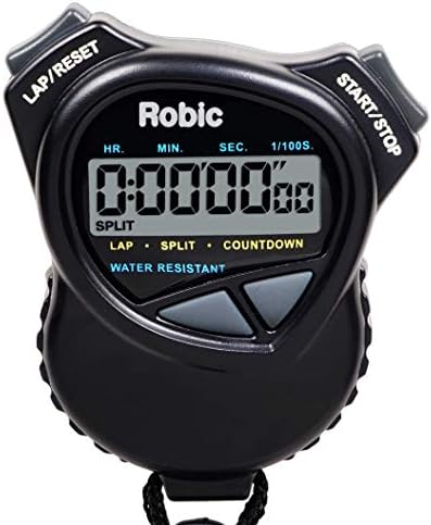 Robic 1000W Dual Stopwatch com cronômetro de contagem regressiva- Resistente à água preta- Exibição enorme de LCD para segurar e usar