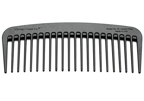 Fibra de carbono Modelo 10 de Chicago Comb, pente compacto de dente largo, fabricado nos EUA, anti-estático, 5 polegadas de
