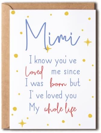 EruditeGifts Mimi Eu sei que você me amou desde - cartão de aniversário para Mimi - cartão do dia do MIMI - Cartão de aniversário fofo para Mimi From Kids - Novos cartões de aniversário Mimi, 5 x 7 polegadas