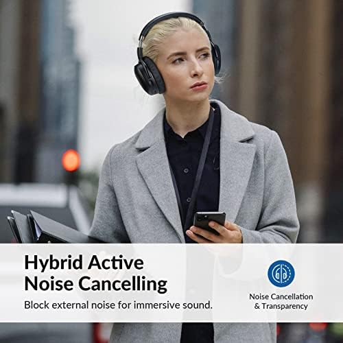 Synthphonics SE8 Hybrid Active Ruído cancelando fones de ouvido, fones de ouvido sem fio Bluetooth com som estéreo de hi-fi, confortável earpads de proteína, 30h de reprodução para TV, telefone, laptop-True Black