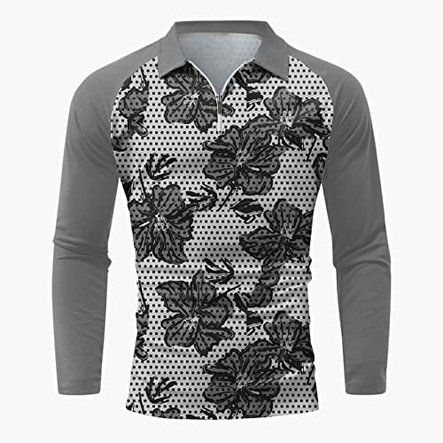 Zipper de moda de camiseta floral de henley masculina tampas de camiseta de lapela tops de manga longa pullocatomia