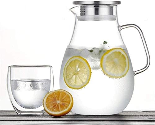 Chaiodengzi Glass Water Pitcher Ice Juice Cold Juice com aço inoxidável tampa de borossilicato jarro de vidro para jarro