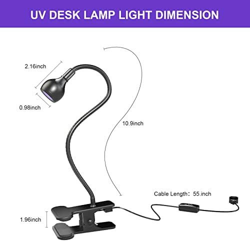Luz de lâmpada de grampo UV Cosoos para unhas, acessórios de luz preta de 395nm com pescoço de ganso e grampo, luz portátil da