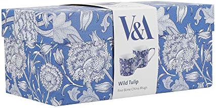 Creativetops v & A Canear e canecas de café, caneca de porcelana China, William Morris Wild Tulip Design, 300ml, conjunto de 2, caixa de presente