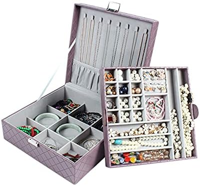 Baziga Jewelry Box Luxury PU Leather Travel Box Box Organizador de exibição de dupla camada para meninas Mulheres Anéis de presente