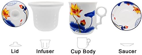 Ameolela porcelana xícara de chá com tampa de infuser e pires - Jingdezhen Ceramics Coffee Caneca de caneca de caneca
