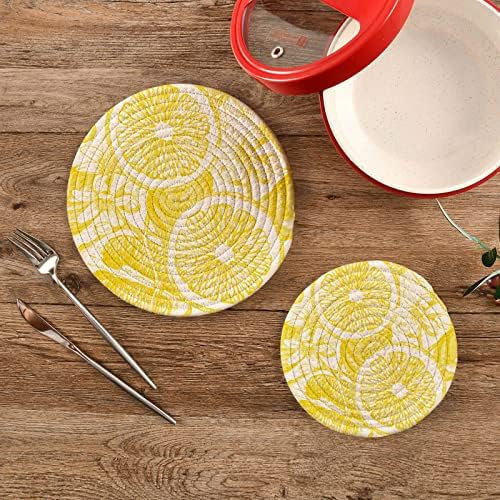 Trivetas de limão para pratos quentes suportes de panela Conjunto de 2 peças almofadas quentes para algodão de cozinha trivets redondos para vasos quentes e panelas Placemats definido para bancadas de cozinha fazenda